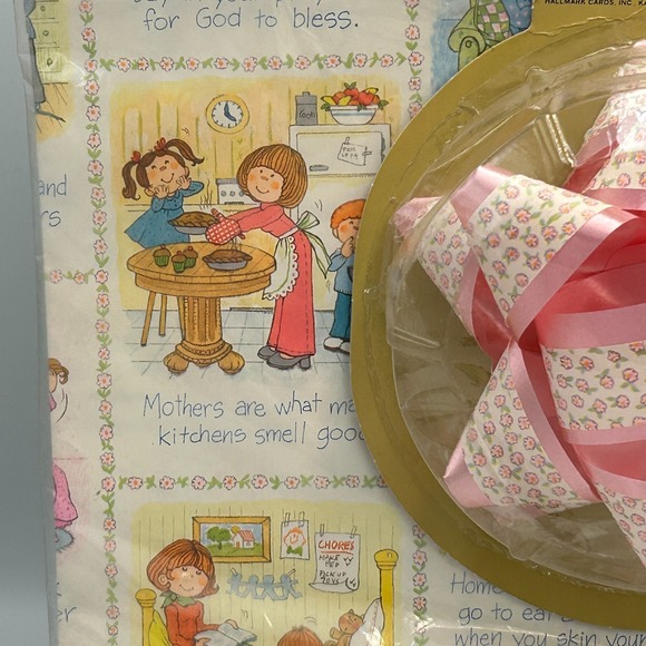 Vintage Hallmark Mothers Day Gift Wrap Ensemble Bow Card Wrapping Paper Sheets - Picture 10 of 12